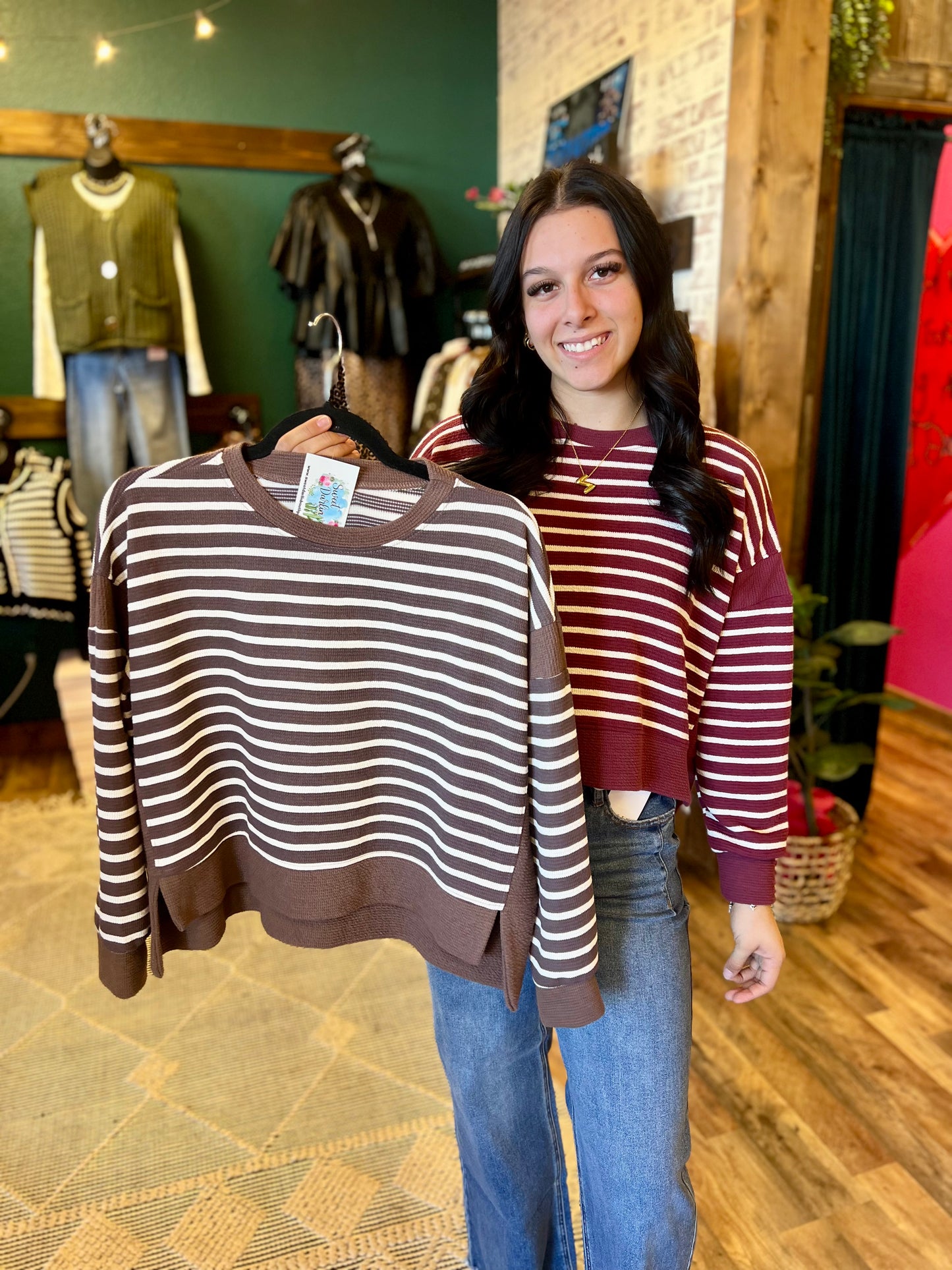 Striped Slight High Low Top