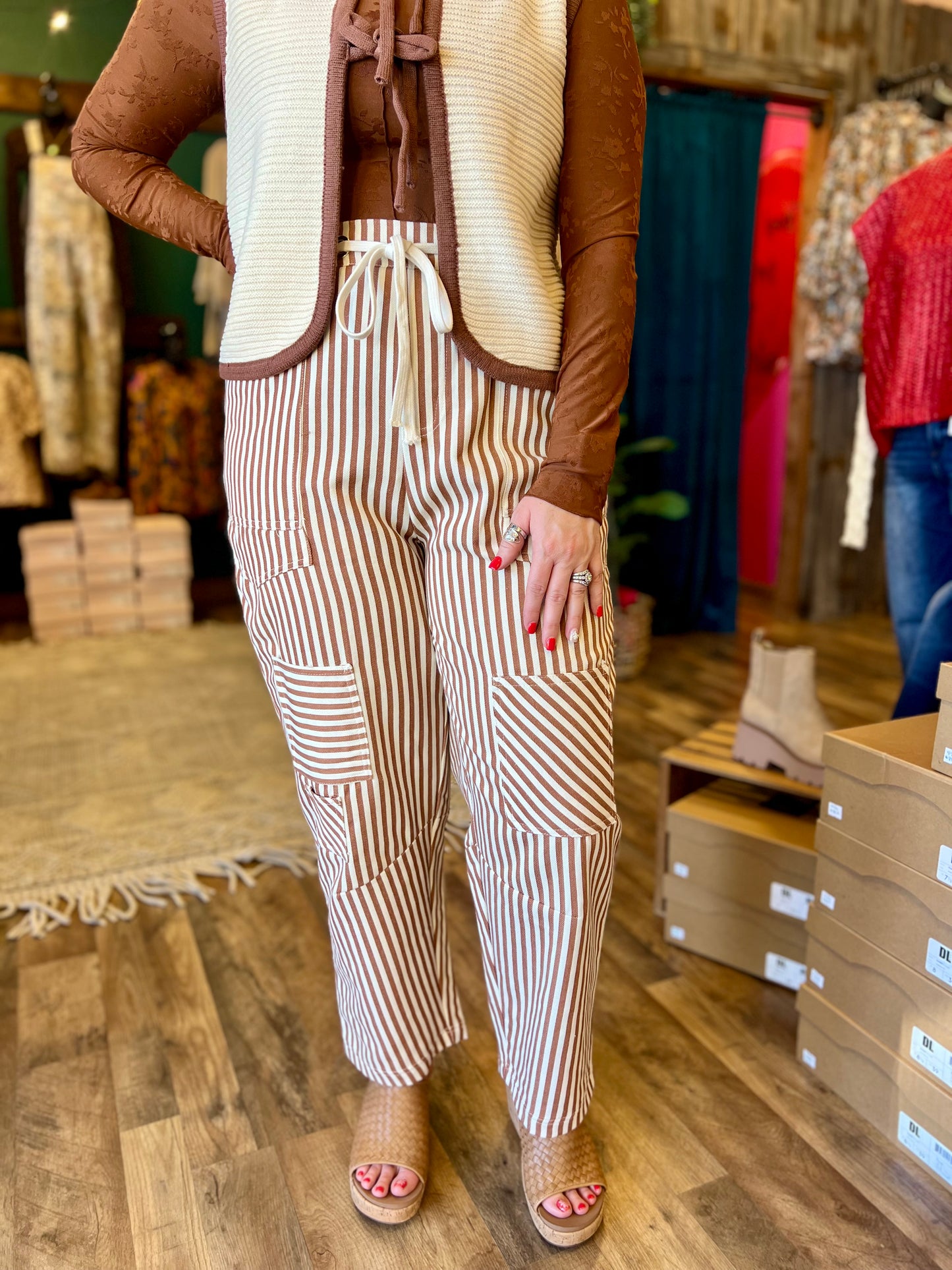 Camel Patchwork Barrel Crop Pant