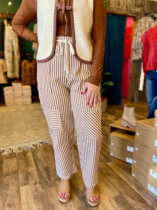 Camel Patchwork Barrel Crop Pant