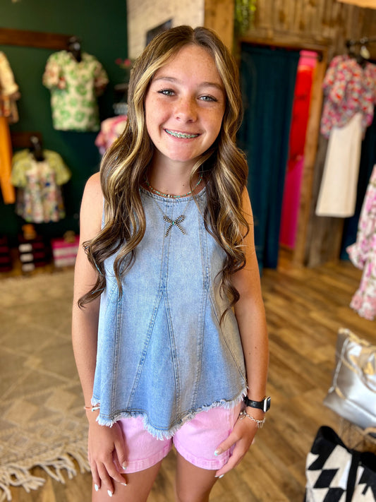 Denim Flared Halter Top