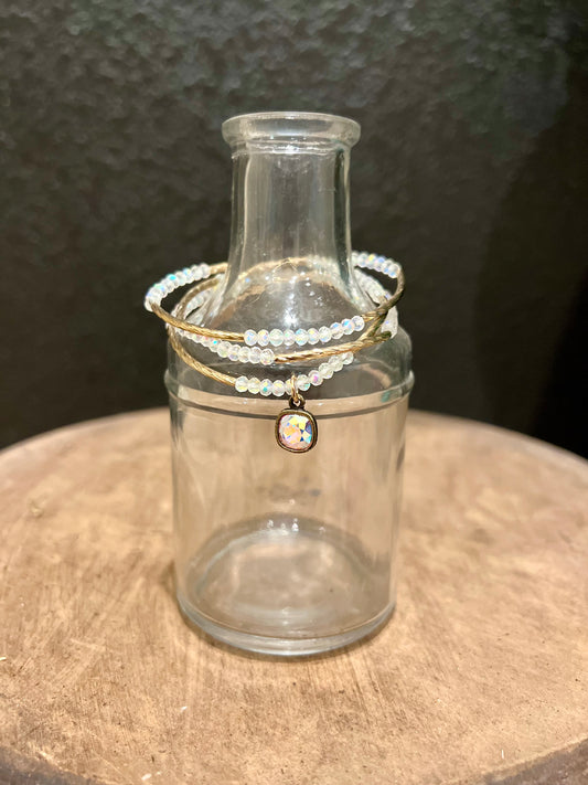 3 pc Gold & Iridescent Stretch Bracelets