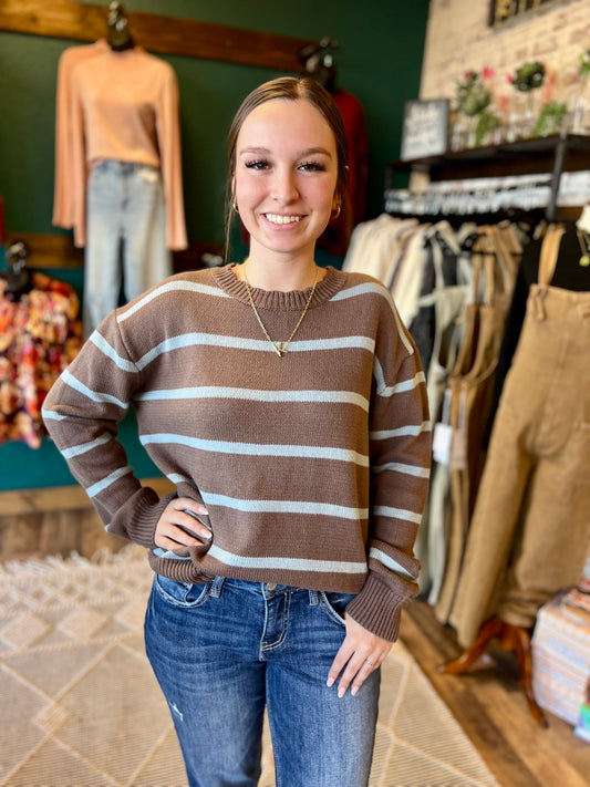 Scalloped Neck Striped Sweater