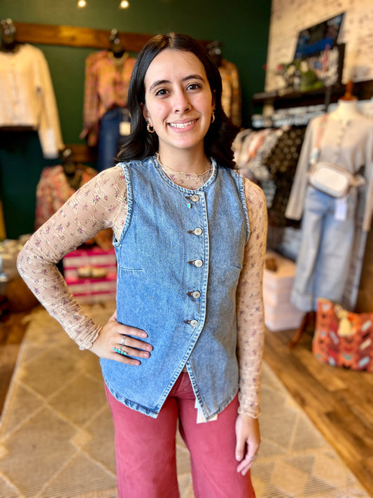 Denim Button Up Vest