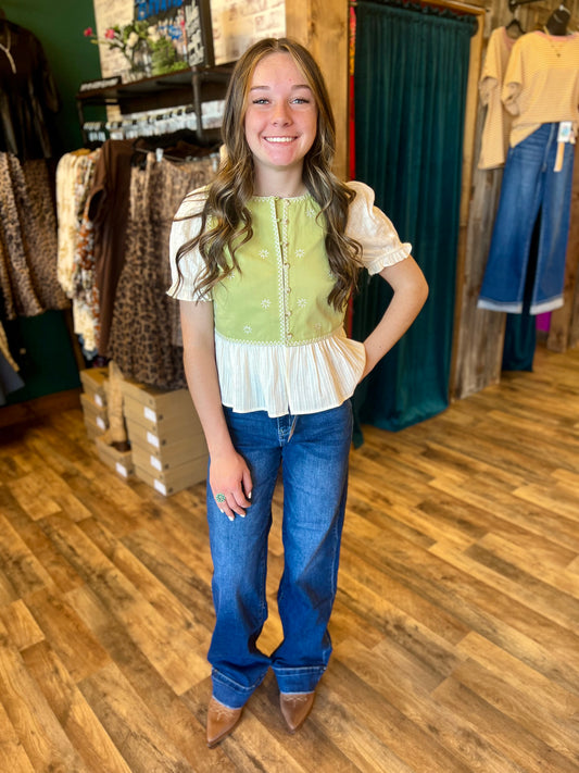 Sage Embroidered Button Up Babydoll