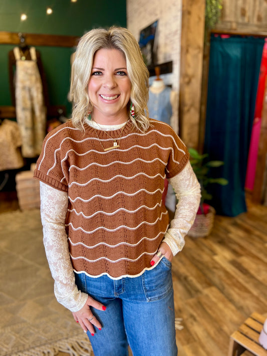 Scalloped Striped Sweater