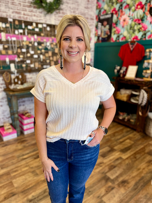 Cream Cable Knit Top