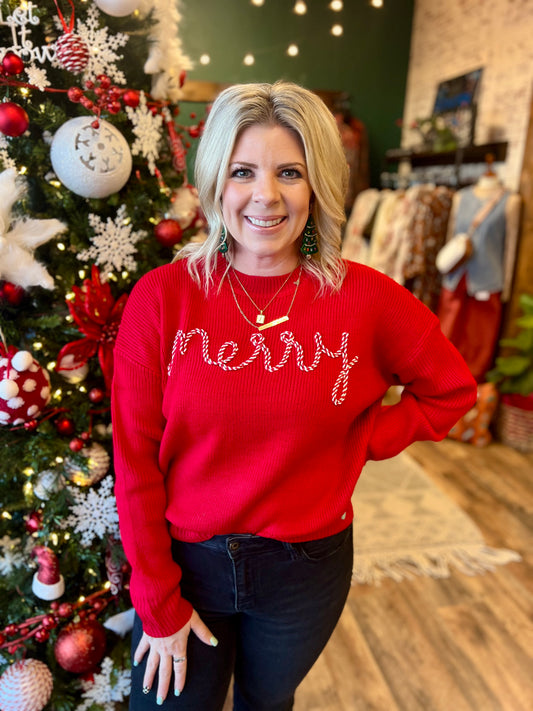 Red Candy Cane Merry Sweater