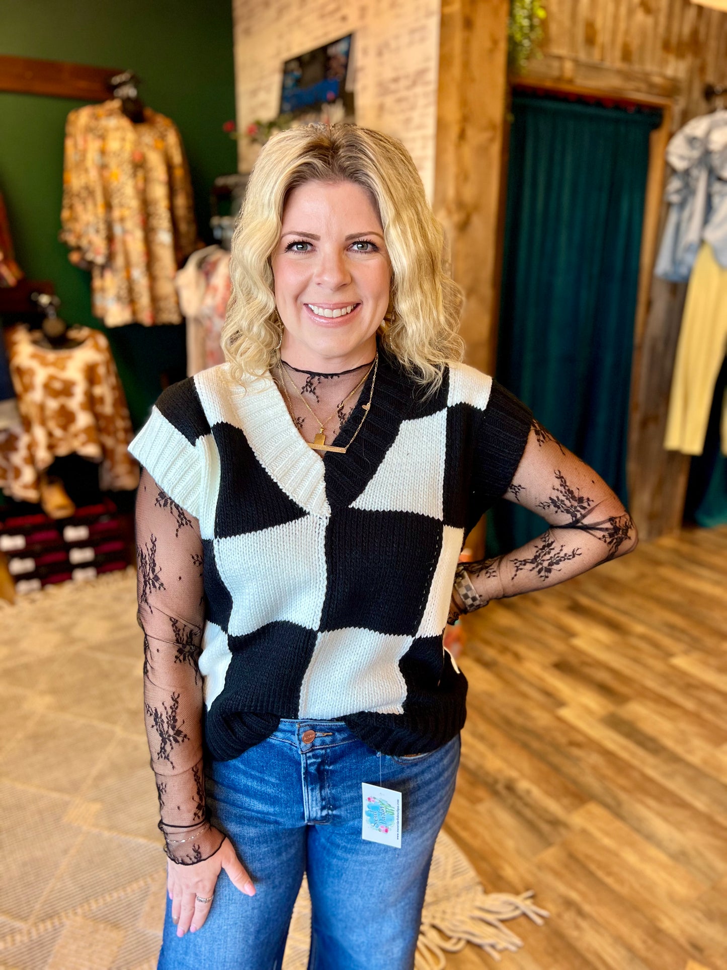 Black & White Check Sweater Vest