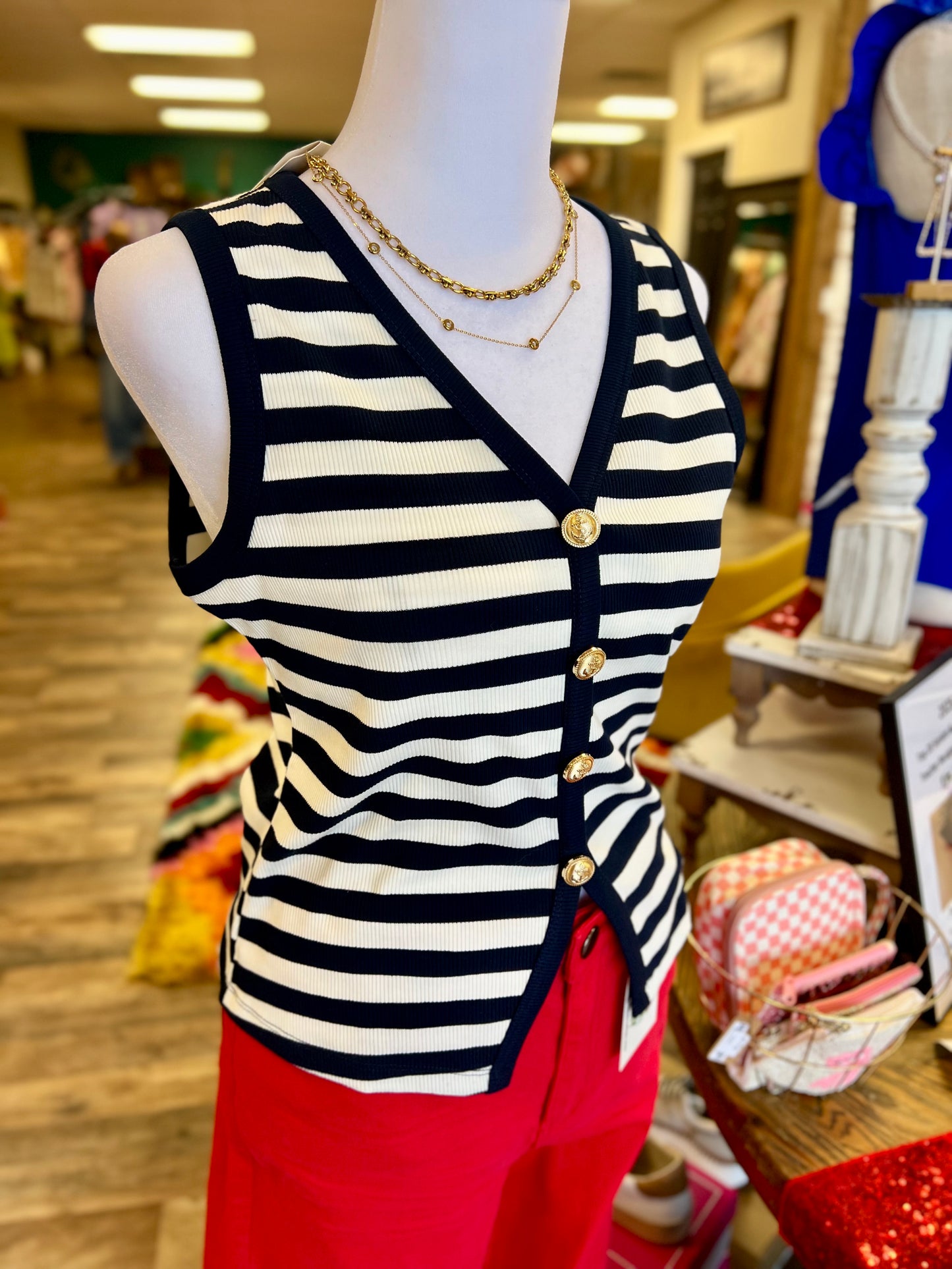 Stripe Knit Button Front Tank
