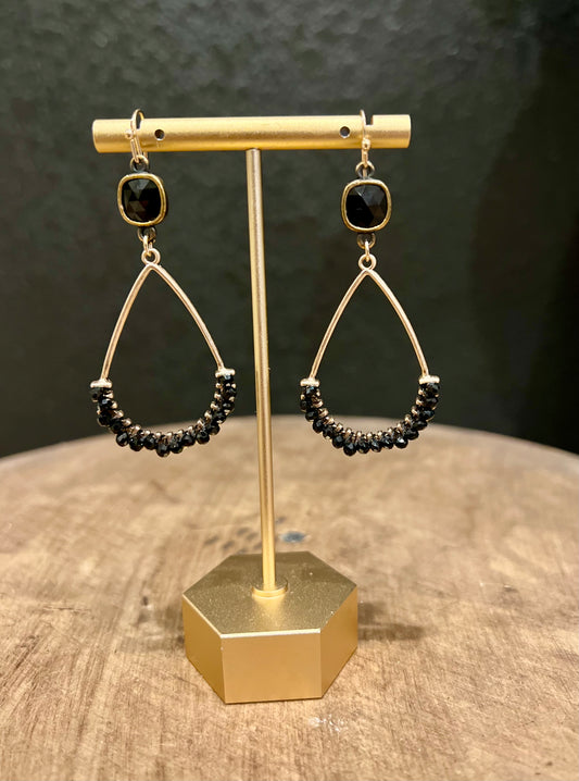 Black Beaded Teardrop Earring