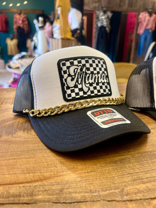 Mama Checkered Patch Trucker w/ Chain