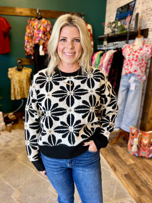 Black & Cream Floral Sweater