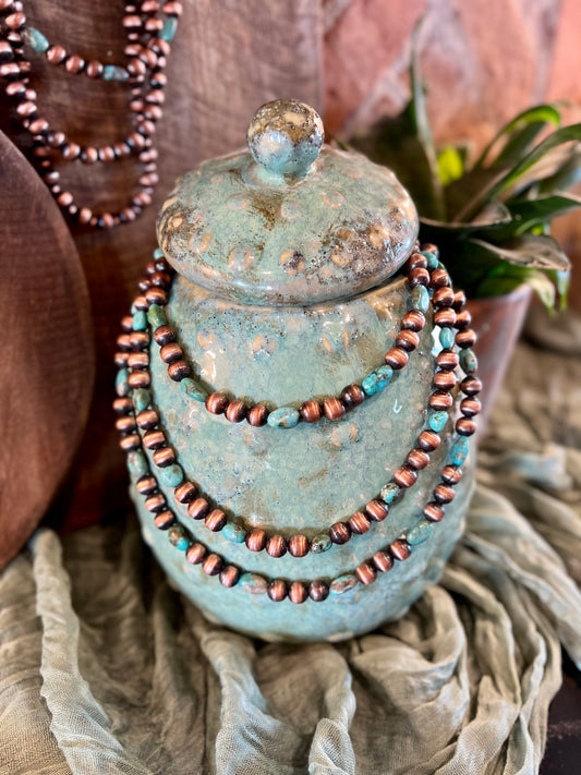 8mm Copper & Turquoise Beaded Necklace