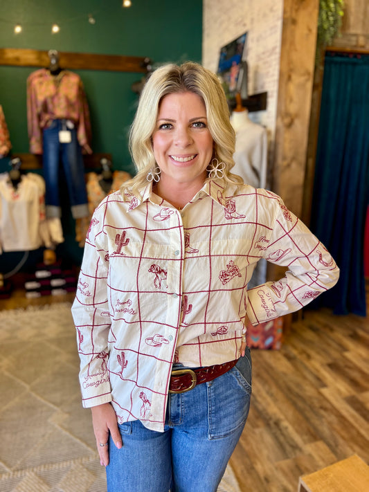 Cherrywood Embroidered Western Top