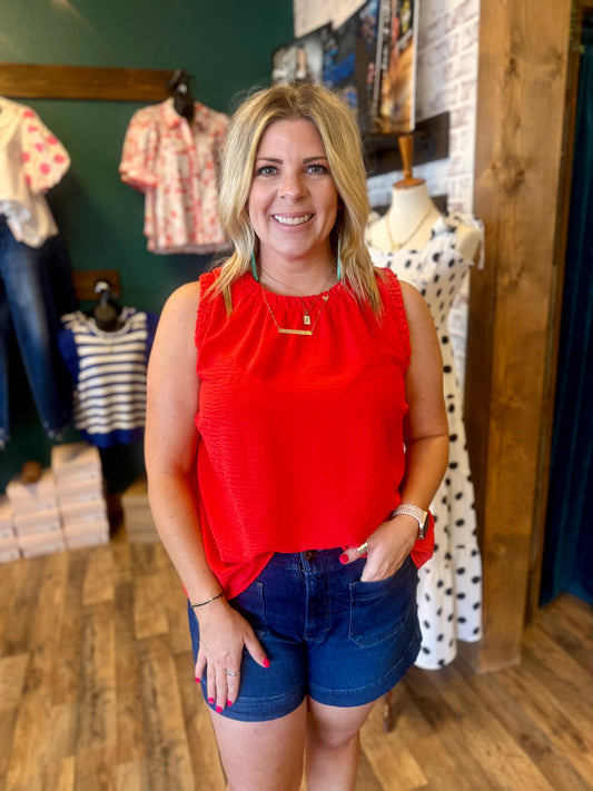 Ruffle Neck Sleeveless Top