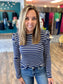 Navy Striped Puff Shoulder Top