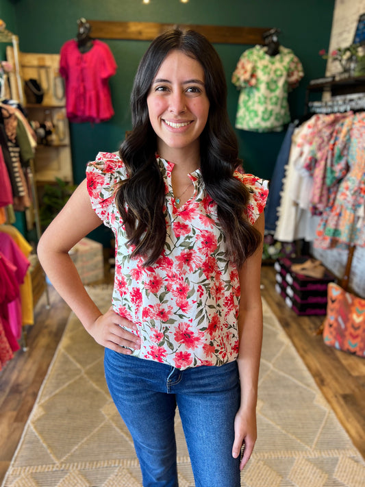Red Floral Top
