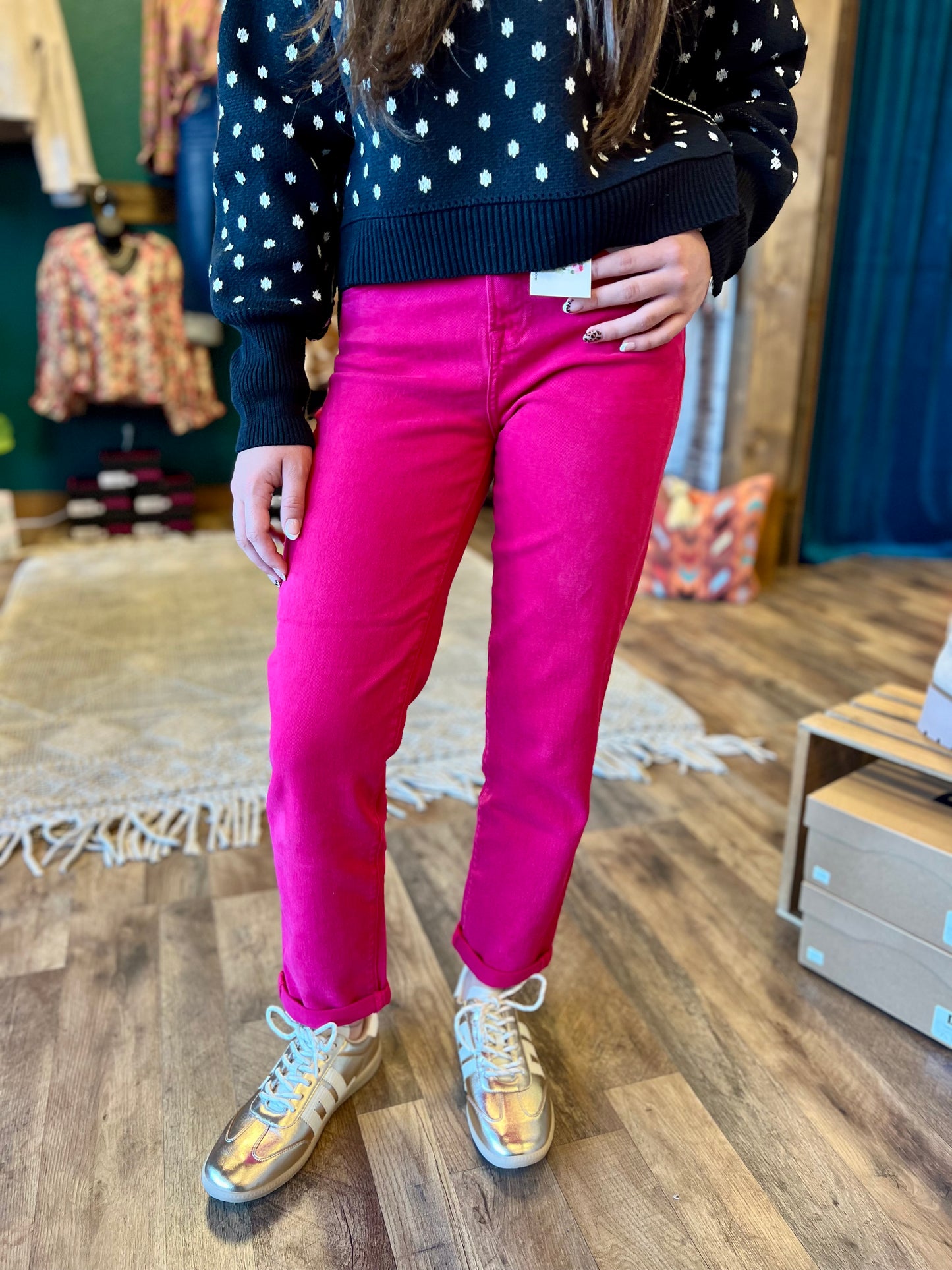 Risen Fuchsia High Rise Boyfriend Jean