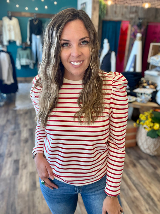 Puff Shoulder Striped Top