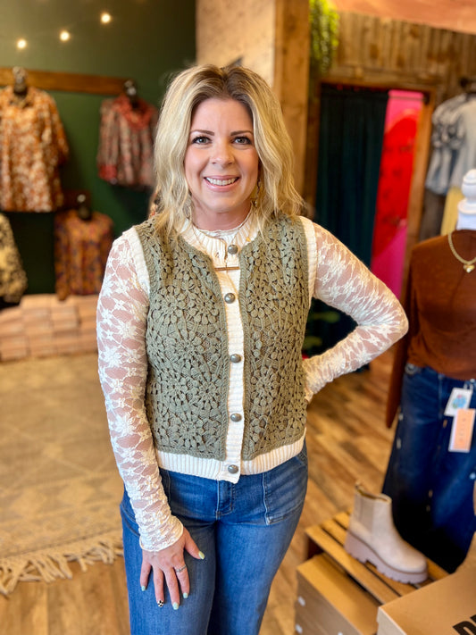 Olive Crochet Sweater Vest
