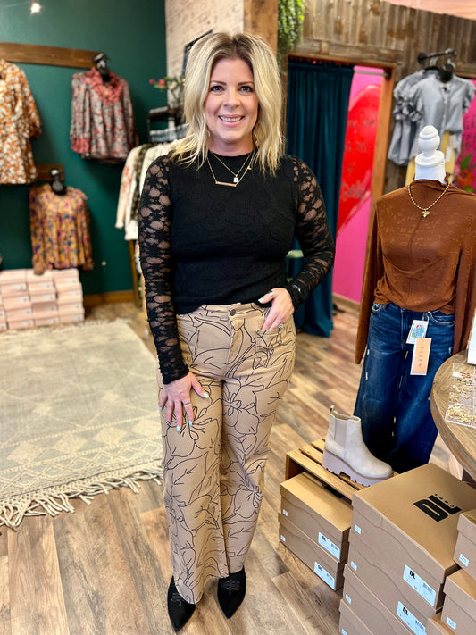 Latte & Black Floral Stretch Pant