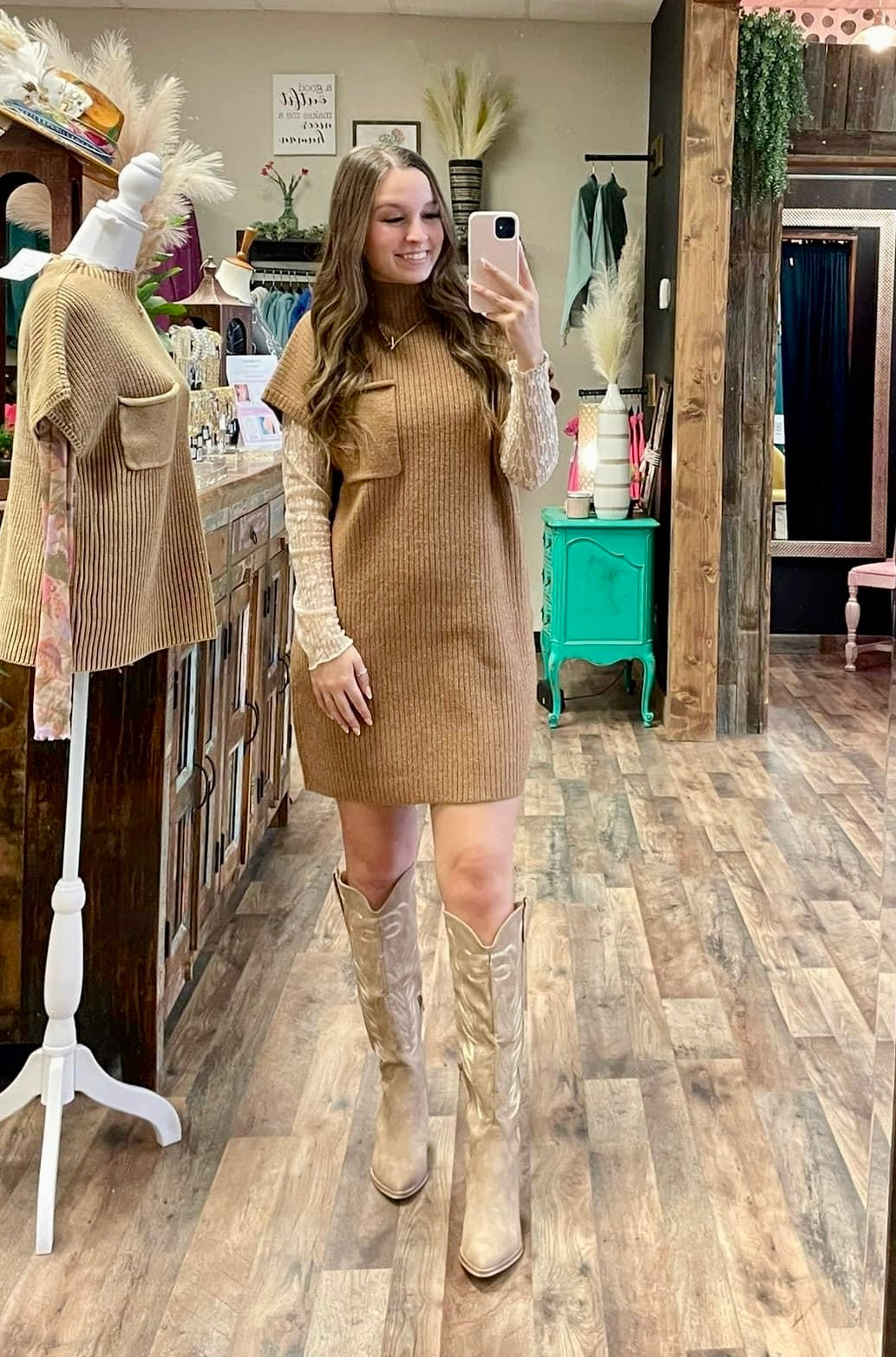 Mock Neck Pocket Sweater Dress