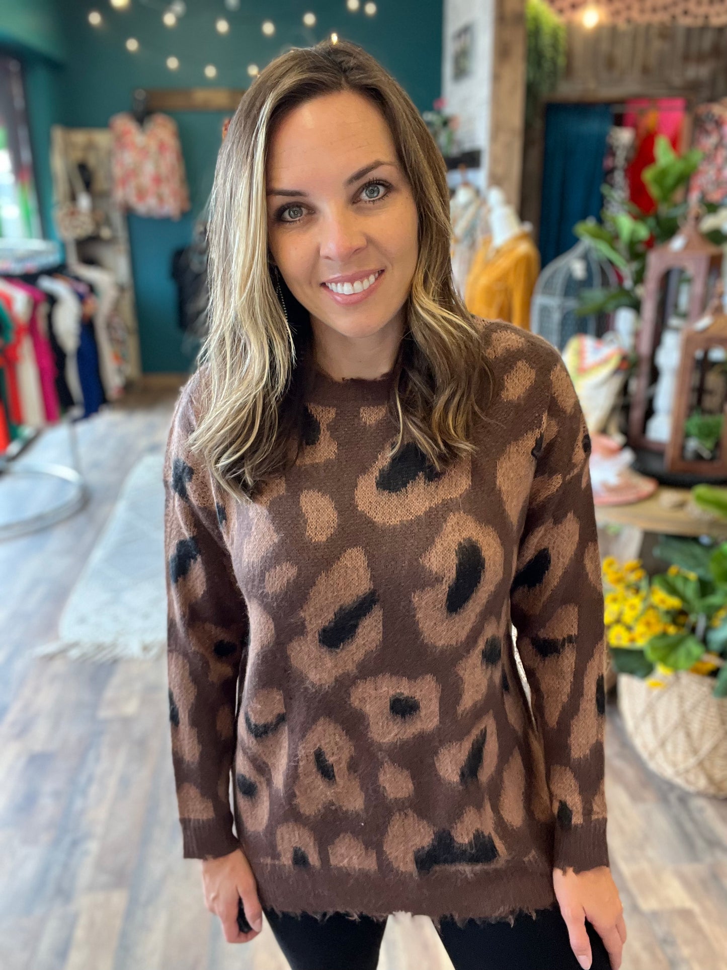 Brown Leopard Fuzzy Sweater