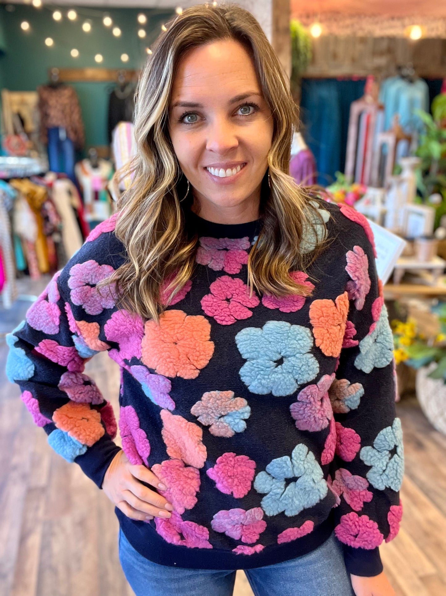 Multi Sherpa Flower Sweater