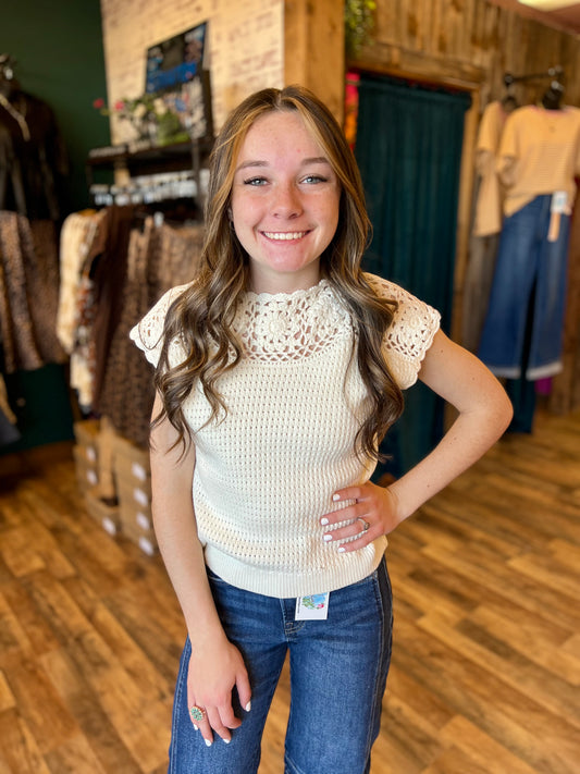 Cream Crochet Sleeveless Top
