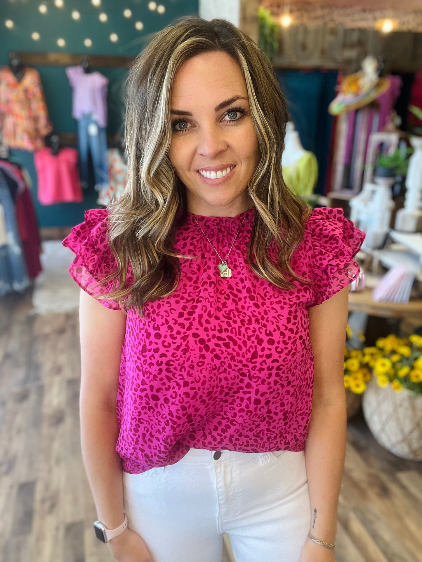 Fuchsia Leopard Ruffle Top