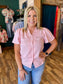 Pink Smocked Neck Button Down Top