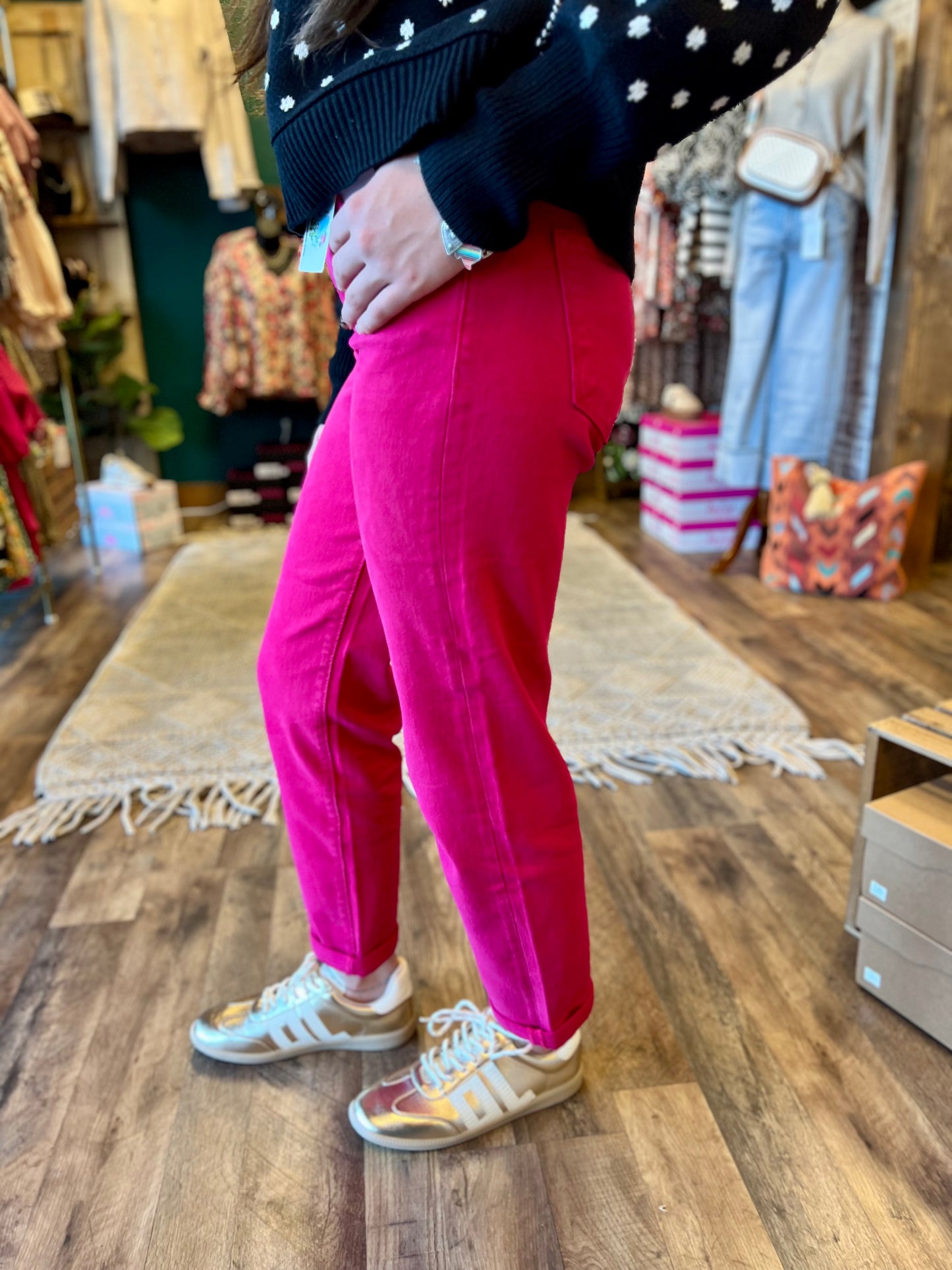 Risen Fuchsia High Rise Boyfriend Jean