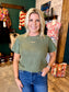 Knit Top w/ Faux Leather Sleeve
