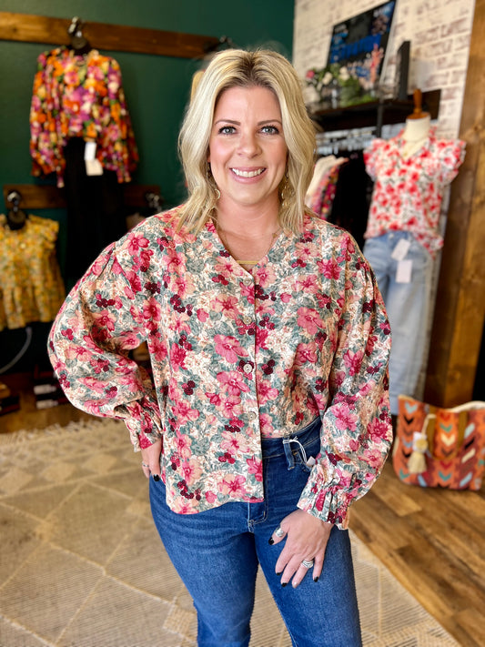 Floral Button Up Corduroy Top