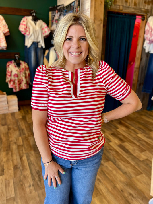 Stripe Vneck Top