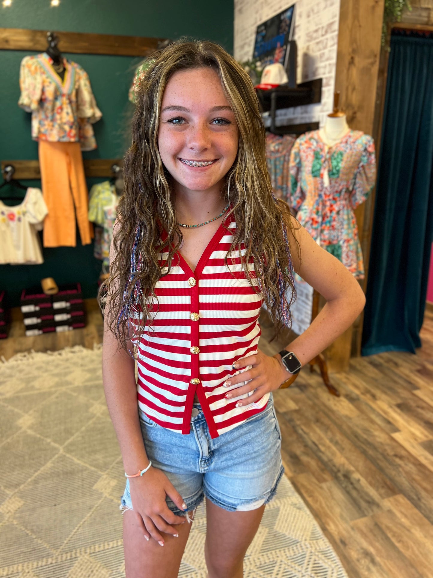 Stripe Knit Button Front Tank