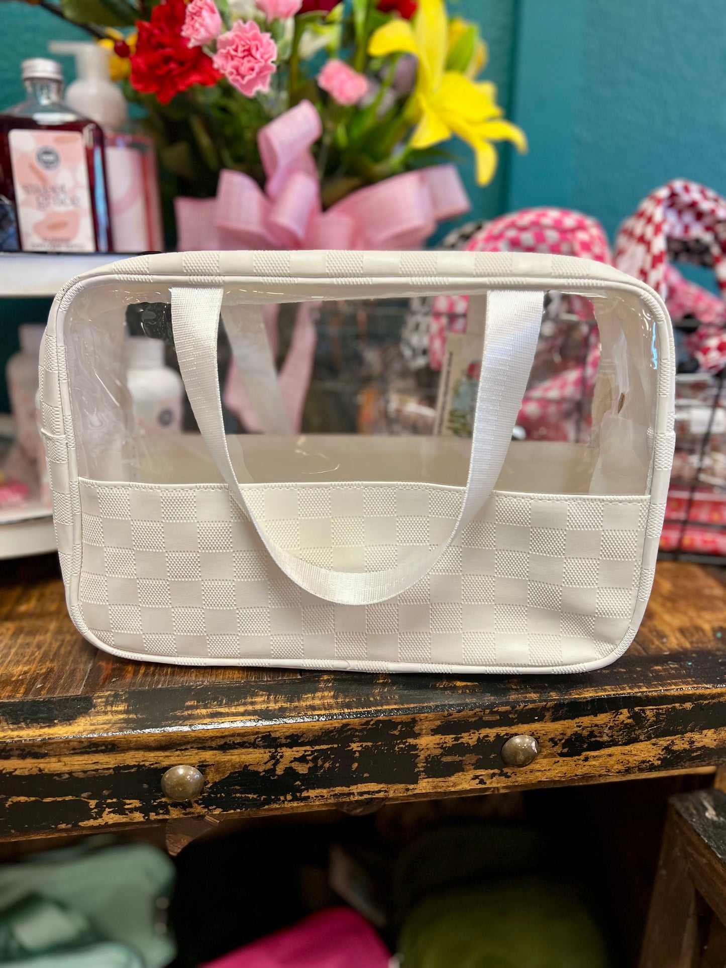 Vegan Leather Checkered Travel Clear Bag