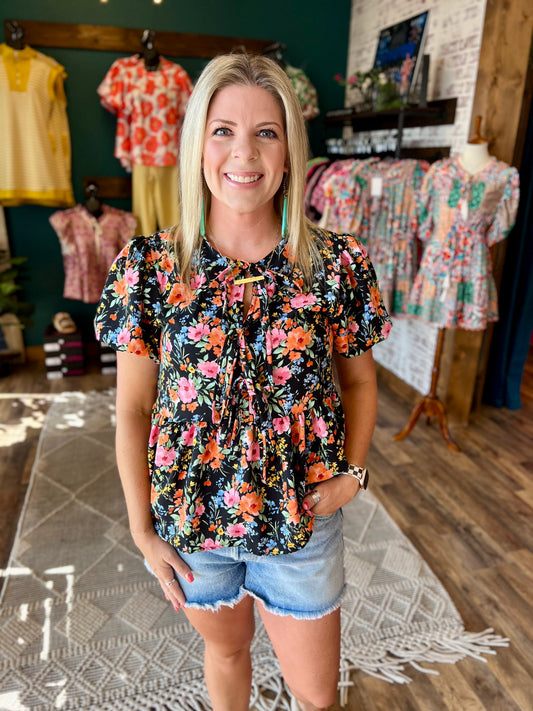 Black Floral Peplum