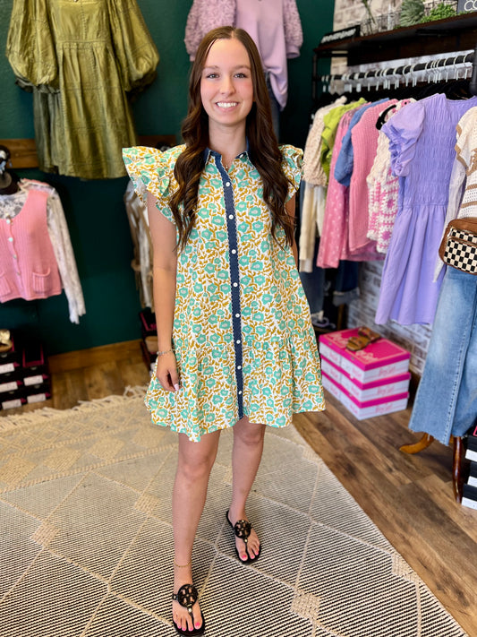 Mint & Mustard Floral Dress