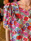 Multi Floral VNeck Puff Sleeve Top