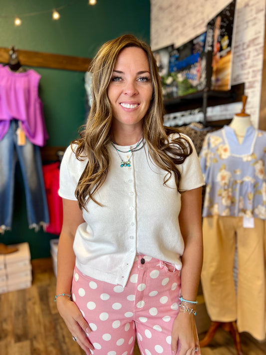 Short Sleeve Button Up Cardigan