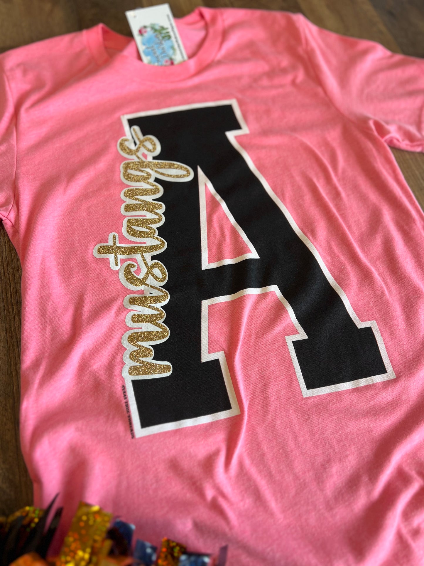 Neon Pink Block A Mustangs Tee