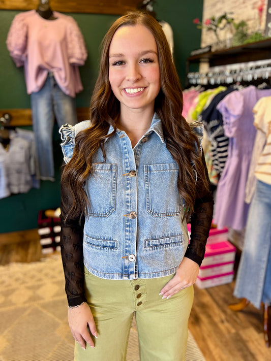 Denim Ruffle Vest