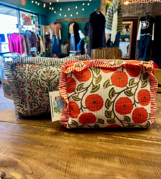 Quilted Ruffle Cosmetic Bag