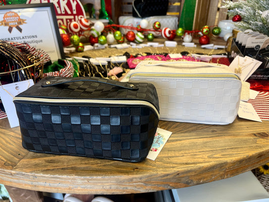 Vegan Leather Checkered Makeup Bag