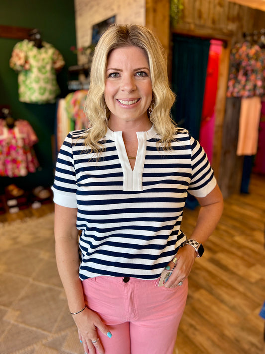Navy Striped Top