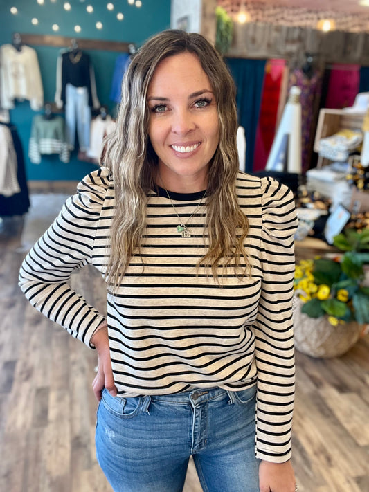 Puff Shoulder Striped Top