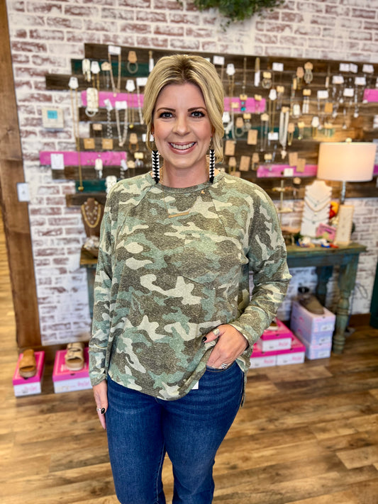 Camouflage Side Split Top
