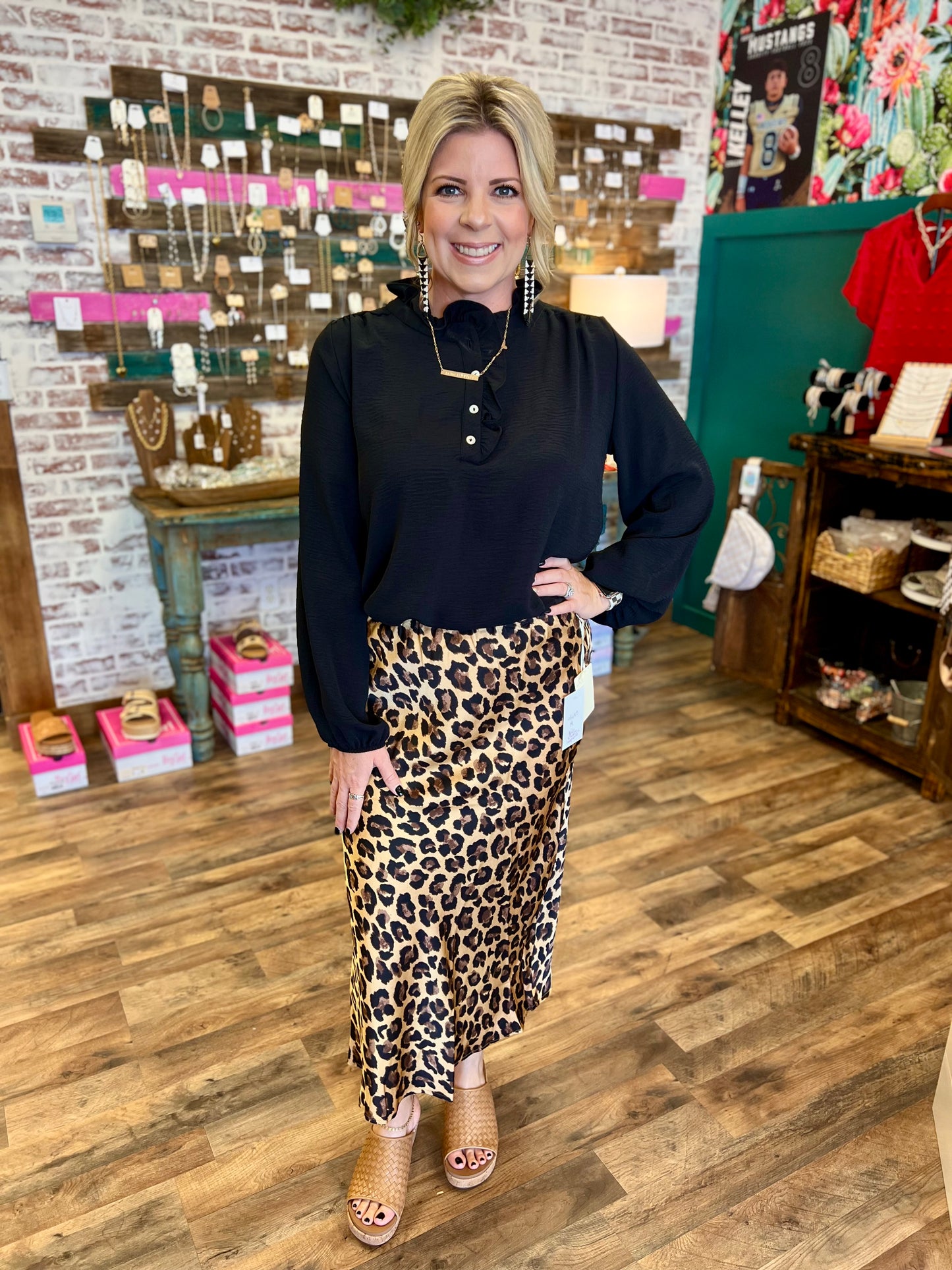 Leopard Satin Midi Skirt