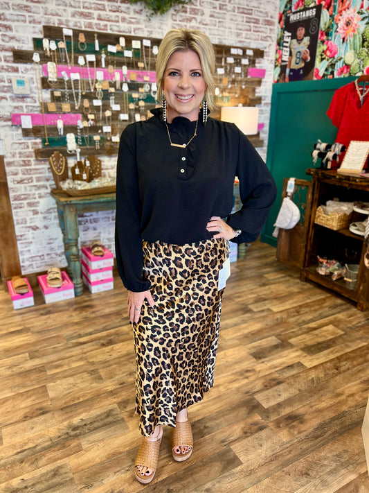 Leopard Satin Midi Skirt